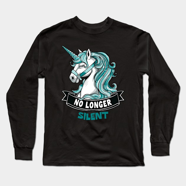 No Longer Silent, Unicorn, Sexual Assault Awareness Month Long Sleeve T-Shirt by Adam Brooq